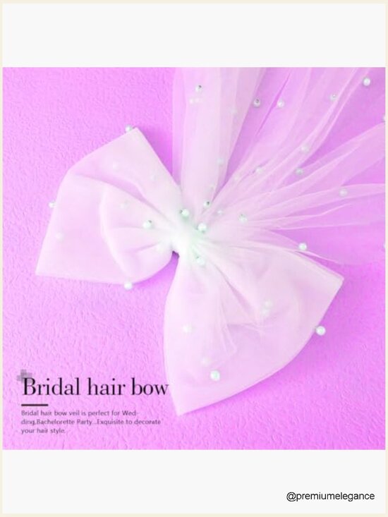 White Tulle Pearl Bow Veil Hair Clip for Bridal Bachelorette Party main image 4